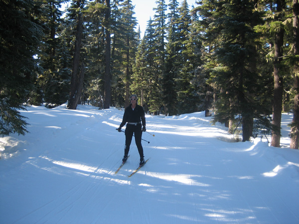 Linda skiing Leslie's Lunge at Mount Bachelor Nordic