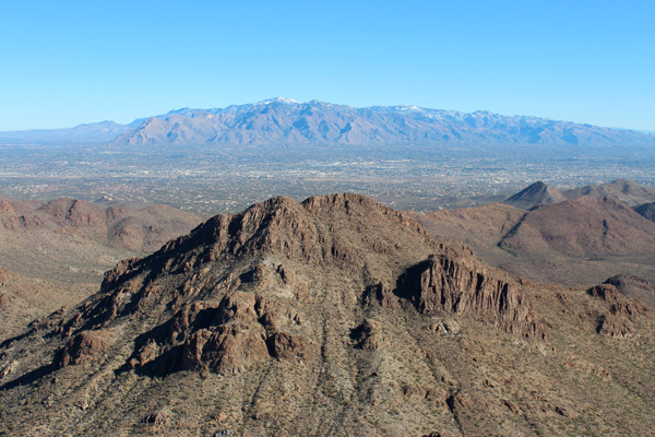 Santa Catalinas and Tucson from Golden Gate Mountain summit