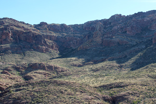 The view of the route gaining the south ridge of Mount Ajo from Bull Pasture