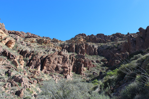 Looking up at the ledge above the Cones