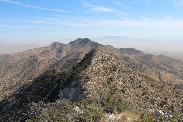 Mae West Peak East with Lime Peak behind and Dos Cabezas Mountains in the distance