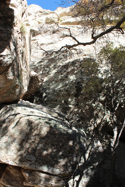 The route up the summit column