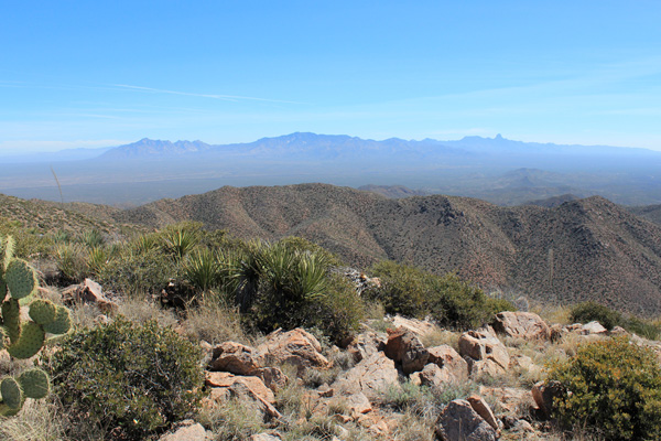 Looking SE from Mount Devine towards Coyote Mountain, Kitt Peak, and Baboquivari Peak