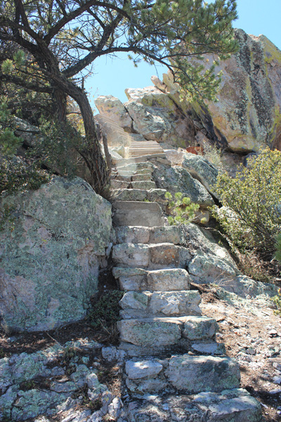 Steps lead up to the foundation of the former Silver Peak lookout