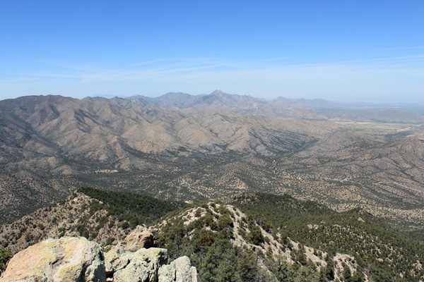 Looking northwest from Silver Peak towards Cochise Head and the northern Chiricahua Mountains