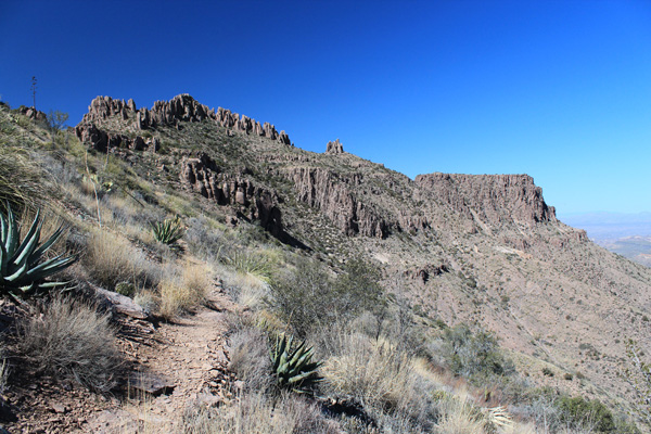 Superstition Benchmark from higher on the Superstition Ridgeline Trail