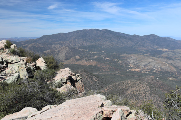 Pinal Peak from near the summit. Steep cliffs dropped down to our right.