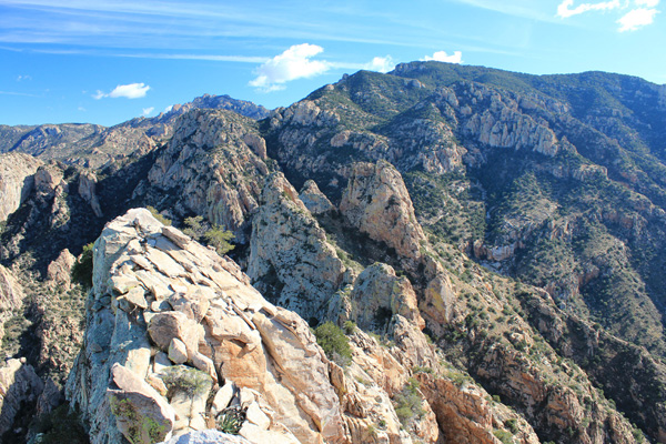 Cathedral Rock and Mount Kimball to the east. We climbed from the notch in the foreground.