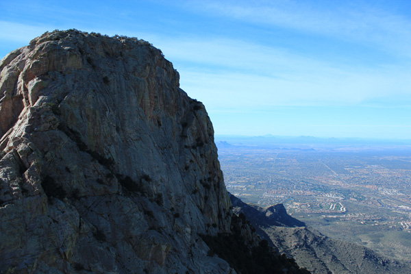 Table Mountain rises above us on the left and Oro Valley lies below.