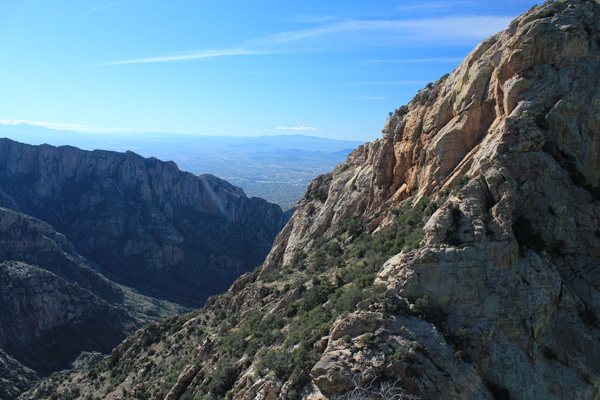 Looking down Pima Canyon towards Tucson from the summit of Table Tooth.