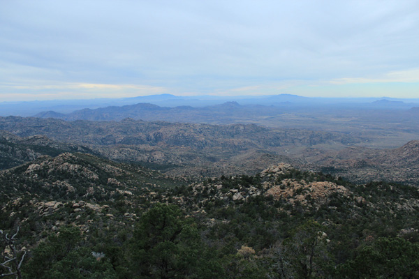 The rounded peaks of Harquahala Mountain and Smith Peak to the southwest.