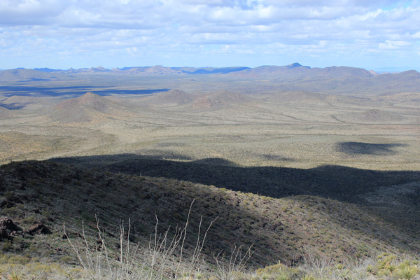Looking down from the upper slopes of Cimarron Peak