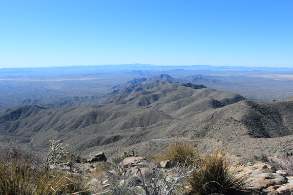 The Harquahala Mountain summit view southwest along the spine of the Harquahala Mountains