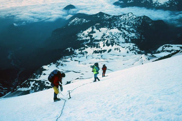 Linda, Roy, and Ray on the Kautz Glacier above the ice cliffs