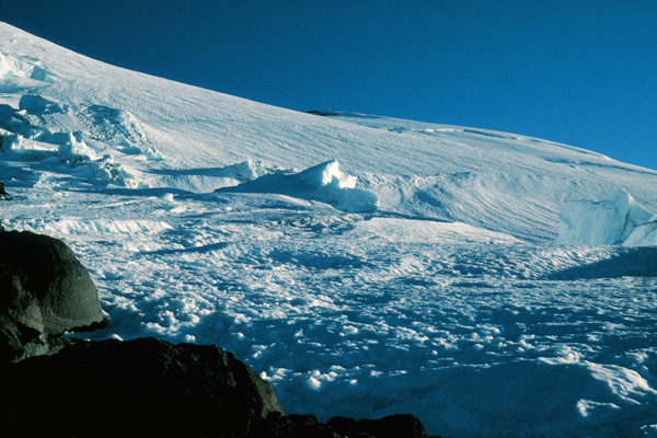 Looking up the Kautz Glacier from about 13,000 feet. At 14,000 feet the wind grew cold and strong.