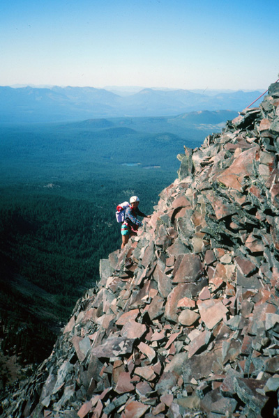 Linda climbs up "Cascade dinnerplates", Mount Washington