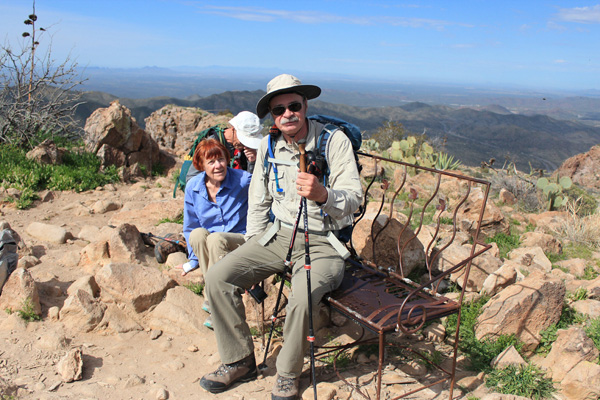 John Ohm on the summit of Picketpost Mountain, his 300th Southern Arizona Hiking Club Peak