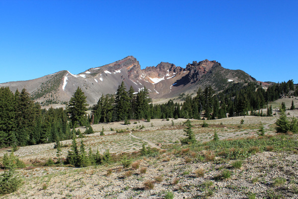 Broken Top from the southeast. The Broken Top summit lies beyond the Crook Glacier.