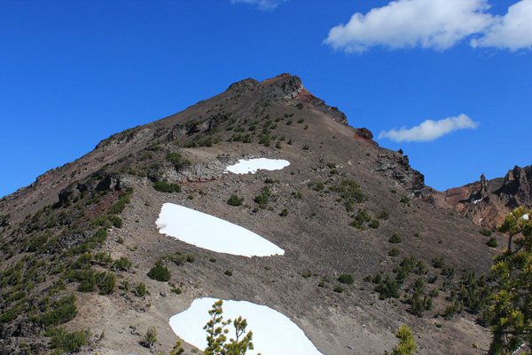 Broken Top South Peak from the south ridge. The summit is on the left high above.