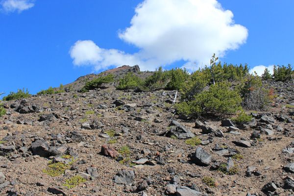 The view upwards from higher on the south ridge