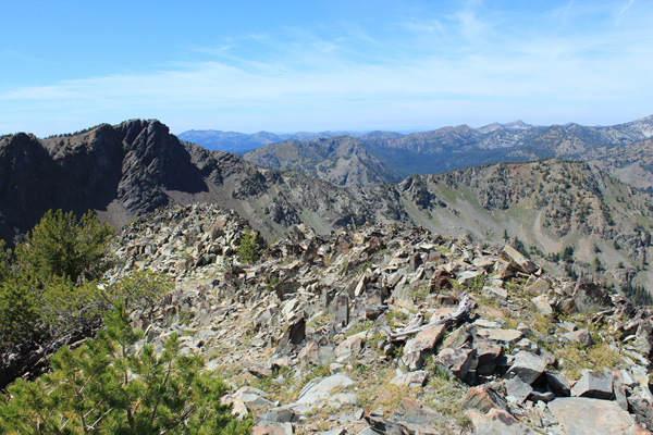 Looking west from the summit across the Elkhorn Mountains from Cougar Pond SE Peak summit