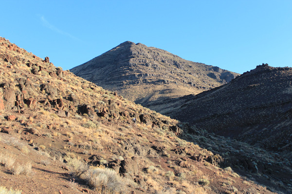 John leads the way up the south gully's western slope.