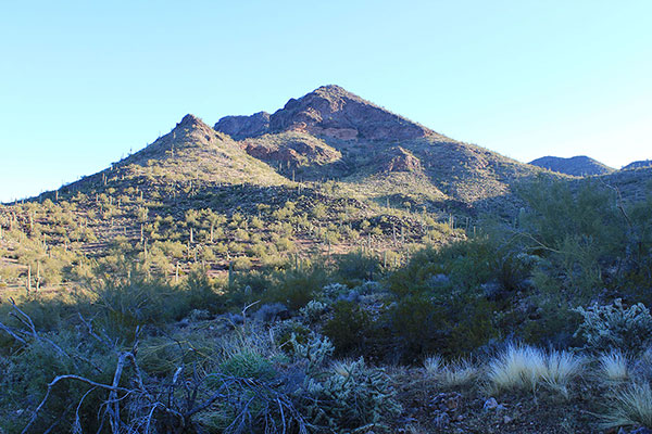 Our route crossed mostly open country towards the South Ridge on the right