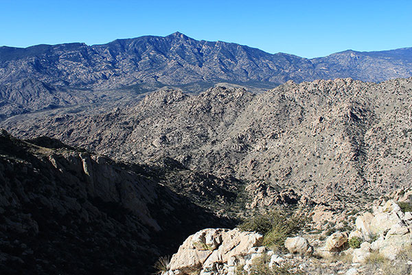 Rincon Peak and our view down the northwest gully from the summit