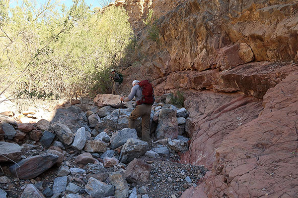 Matthias and Scott S. leading the way up the rocky wash