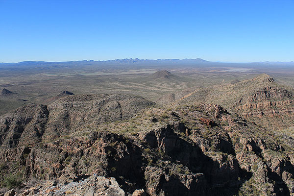 The San Tank Mountains to the northwest, with Maricopa Peak on the right