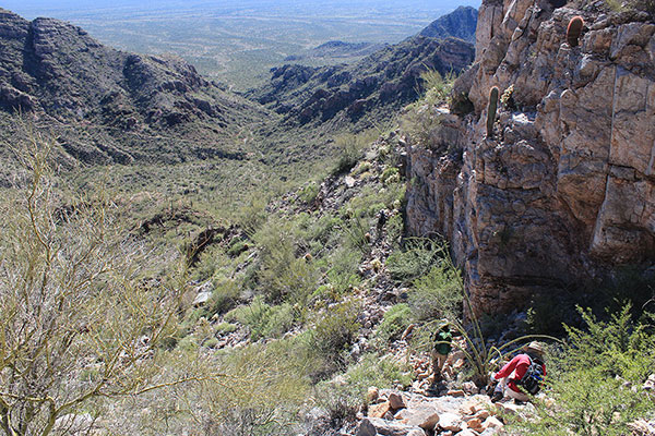 Matthias and Michael descending the south face towards the rocky wash below