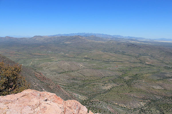 The Pedregosa and Chiricahua Mountains beyond from the South College Peak summit