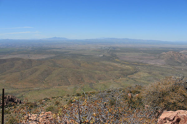 Sierra San Jose in Mexico and the Mule and Huachuca Mountains of Arizona to the WSW