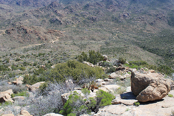 Looking down the east slopes on my descent. Once down the slopes I followed the road to the right back to my Jeep.