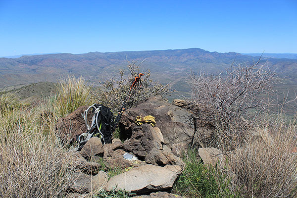 The summit of West Cedar Mountain. A survey marker lies below.