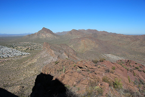 My view of the Tucson Mountains from the saddle above the west gully on Cat Mountain