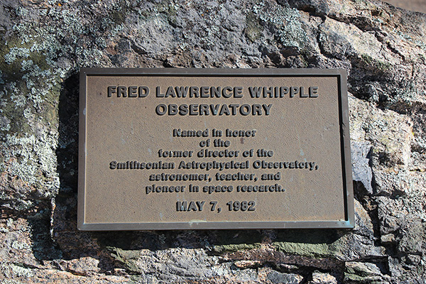 The Fred Lawrence Whipple Observatory plaque near the visitor parking lot