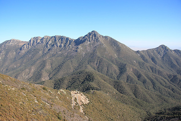 Mount Wrightson to the east from near the summit of Mount Hopkins. I accessed the road at the hairpin turn below.