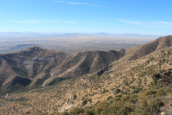 Montezuma Canyon and Montezuma Pass from Montezuma Peak