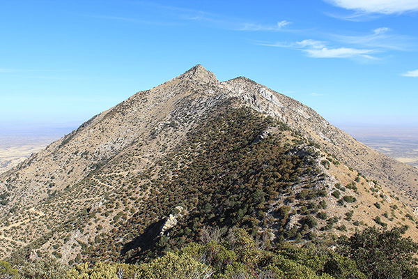 Peak 7259 and Bob Thompson Peak to the east from our return to the saddle