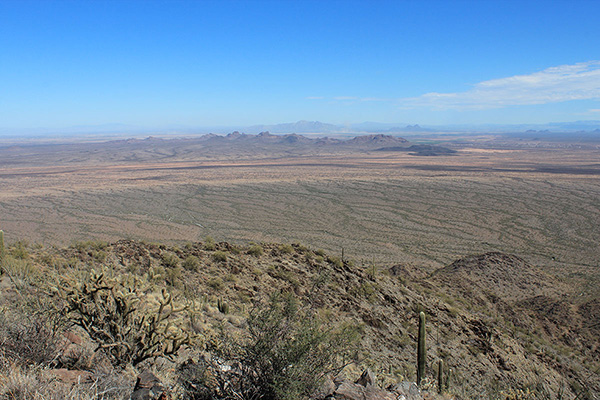 The Sawtooth and Picacho Mountains lie northeast of the Prieta Peak summit