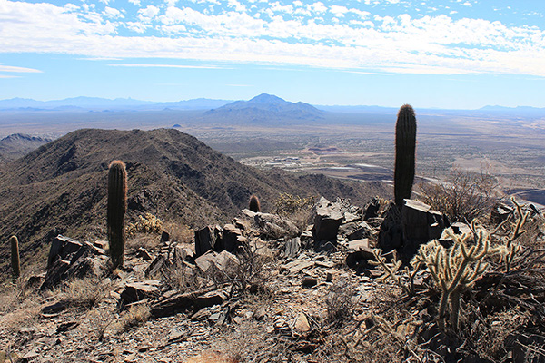 The view of Gu Achi Peak beyond the Lakeshore Mine from the Prieta Peak summit