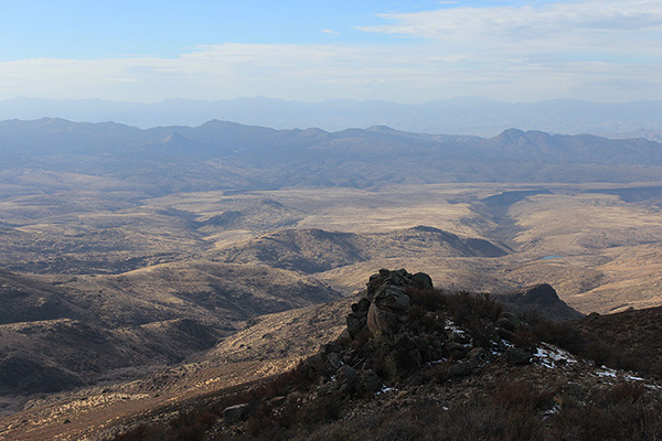 Goldwater Tank and the wide Dividing Canyon are to the right. Black Butte and Gonzales Canyon are to the left.