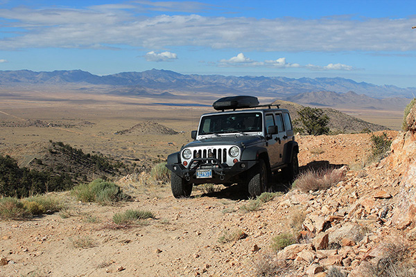 My Jeep parked at the end of Hensz Road; the Cerbat Mountains lie beyond