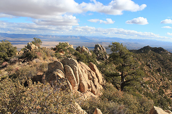 To the southeast Mohon Peak is visible on the horizon just right of center