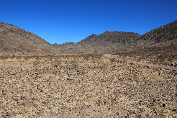 Low in Poppy Canyon, Whitlock Peak is hidden around the curve to the left