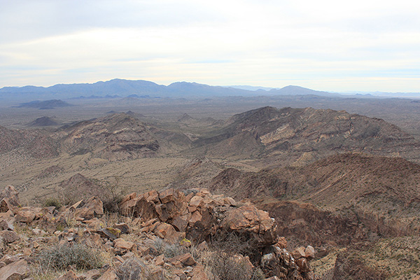 The view northwest across the Big Horn Mountains towards the Harquahala Mountains