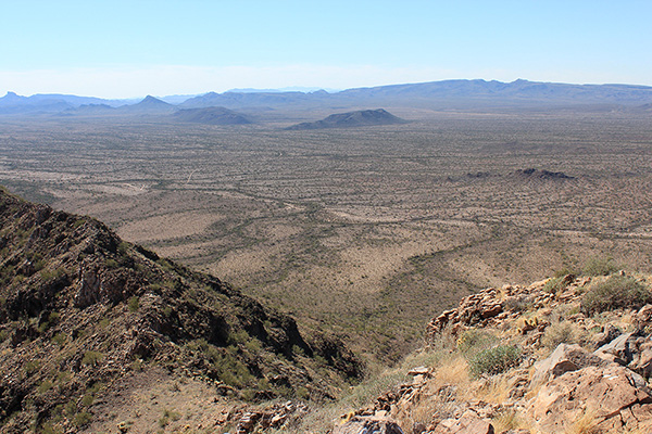 Bates Well Road below and Gro Benchmark on the right from the Black Mountain summit