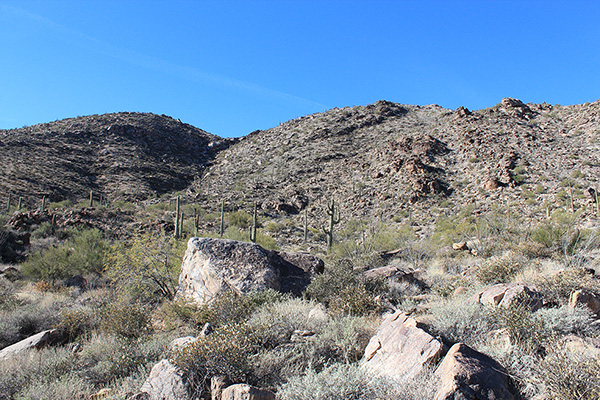 I chose to climb the slope ahead in this view to gain the east ridge