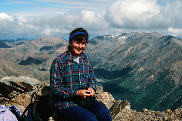 Linda on the summit of Mount Elbert (September 1991)